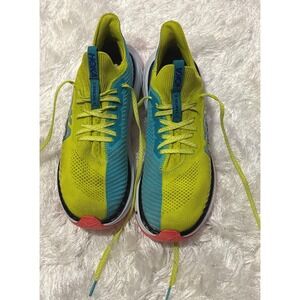 Hoka One Mens Lime Green Teal Carbon X3 Mesh Athletic Running Sneakers Size 9D